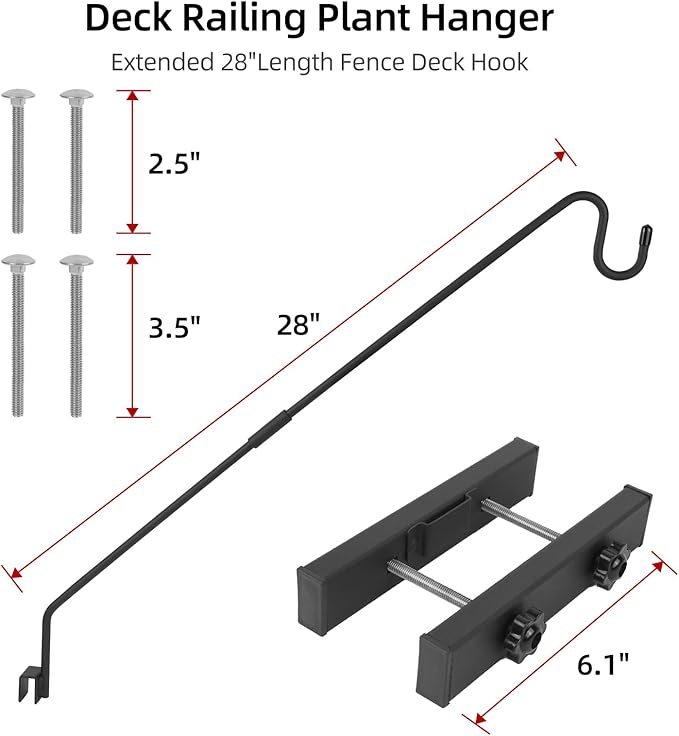 Deck Hook Railing Mount-Deck Railing Plant Hanger Outdoor，Metal Bird Feeder Hanger for Deck Railing,Fence Shepherds Hooks Pole Bracket for Hanging Hummingbird Feeder,Planter,Flower Baskets