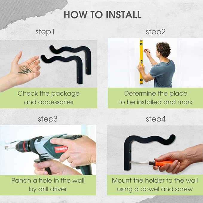 2-Piece Set of Wavy Wooden Wall Planters for Indoor Plants 6 Inch - Natural Plant Hook for Wall Plant, Wind Chimes, Flower Brackets, Patio Garden Decorations - Bracket Plant Hanger (Black)