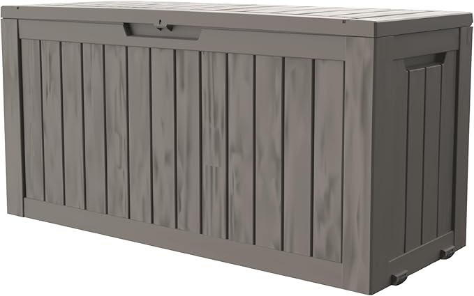 90 Gallon Outdoor Cushion Storage - Waterproof Deck Boxes for Outdoor, Space-Saving Deck Box with Lock for Patio/Pool Accessories, UV-Resistant Resin, Granite Grey