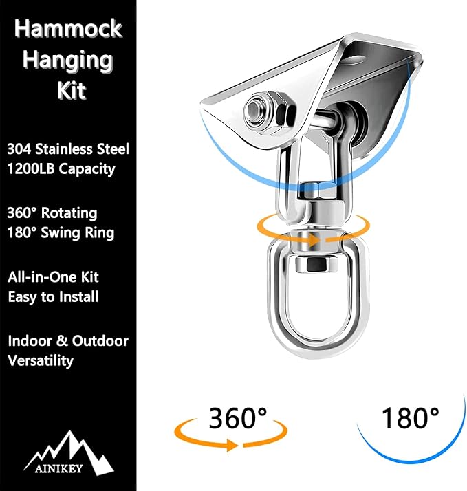 Heavy Duty Swing Hangers for Wooden Sets 1200 LB Capacity Hammock Hanger 360 Swivel Stainless Steel Swing Hardware Accessories for Porch Playground Yoga Heavy Bag Sliver | Pack of 5