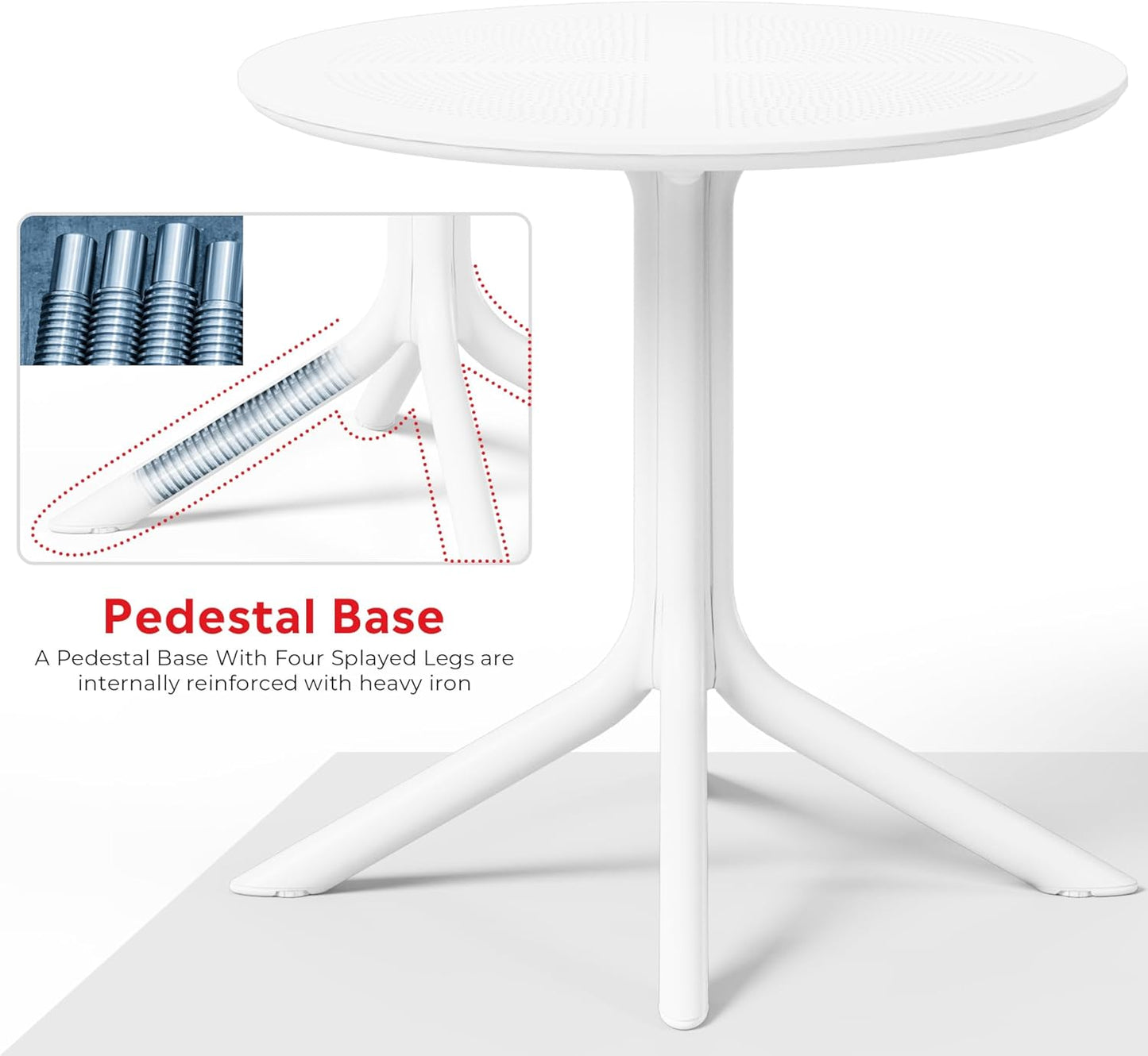 Dining Set for 4, HDPE Patio Round Dining Table and Stackable Comfortable Dining Chair, Outdoor Small Patio Furniture Set All Weather for Backyard Porch Poolside, White