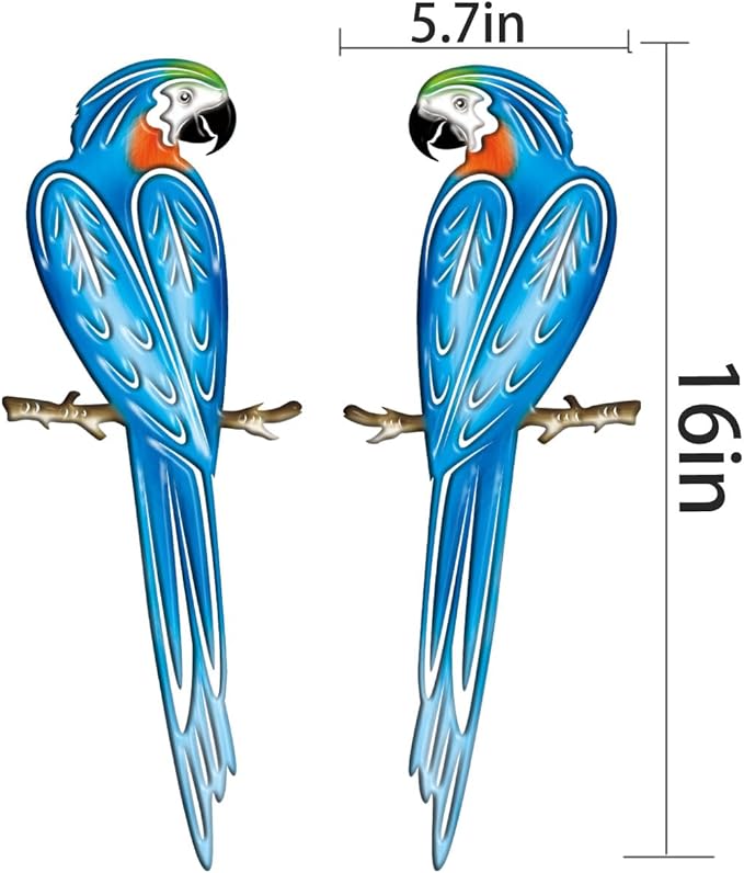 EiGreen Metal Bird Wall Art Decor 3D Outdoor parrot Sculpture, Hanging Decor Metal Wall Decor Suitable for Gardens Fence Patio Living Room Bedroom Yard Decor