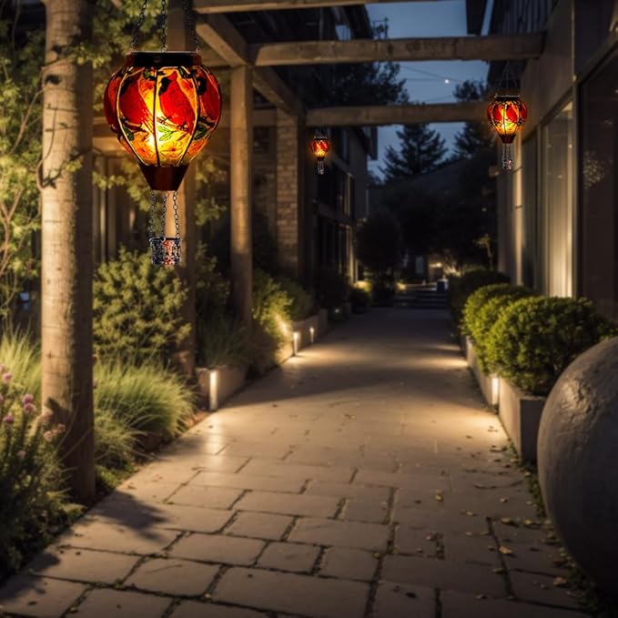 DREAMSOUL 2PCS Cardinal Hot Air Balloon Solar Lantern, Hanging Glass Solar Lanterns Outdoor Waterproof for Yard Party Gift