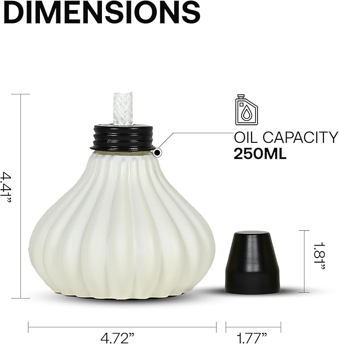 Deco Window Pack of 3 Table Torch for Indoor Outdoor Citronella Oil Tabletop Ceramic Lamp Landscape White Lantern with Fiberglass Wick & Cap for Patio Garden Yard Party Decor Light