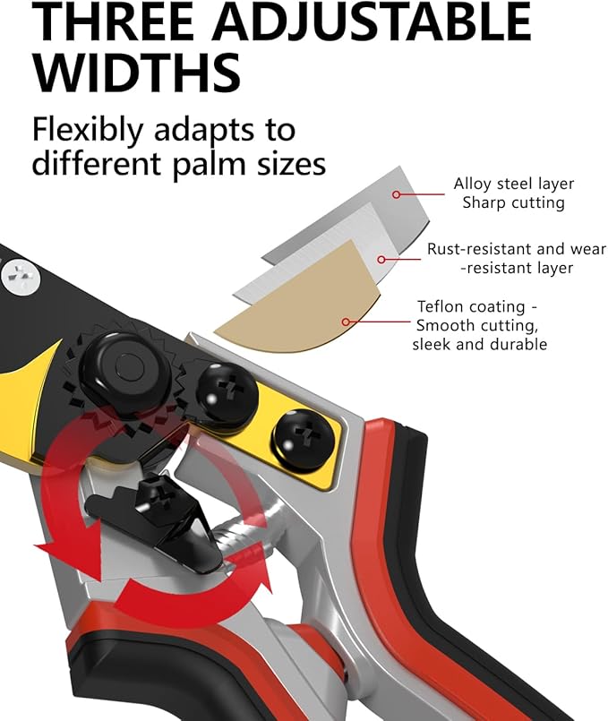 8.1" Pruning Shears for Gardening (Durable and Sharp Teflon-coated SK5 Blade)(Ergonomic Rubber Non-slip Handle) Bypass Garden Shears Up to 1 Inch Cut Capacity