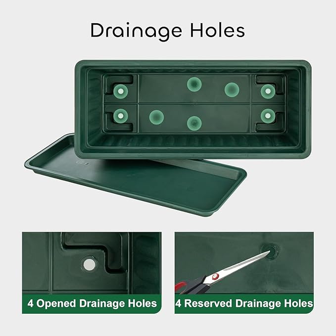 GROWNEER 3 Packs 17 Inches Green Flower Window Box Plastic Vegetable Planters Long Pots with 15 Pcs Plant Labels for Outdoor Indoor Windowsill Patio Garden Home Decor Porch