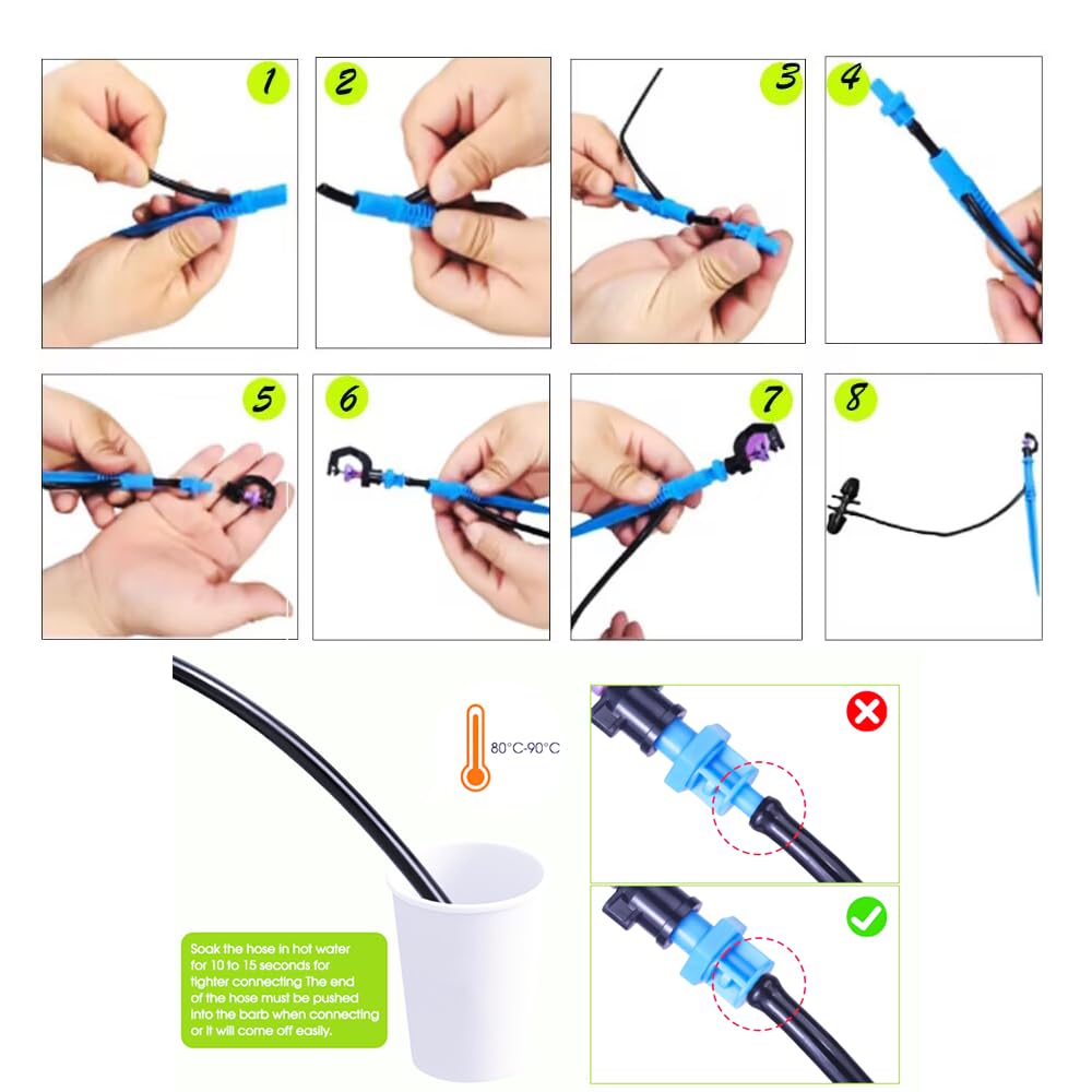 49.2FT/15M Rotary Sprinkler Drip Irrigation System, Adjustable Complete Drip Irrigation Kit with Rotary Sprinkler, 1/2" and 1/4" Irrigation Tubing and Barbed Fittings for Garden,Raised Bed,Yard,Lawn