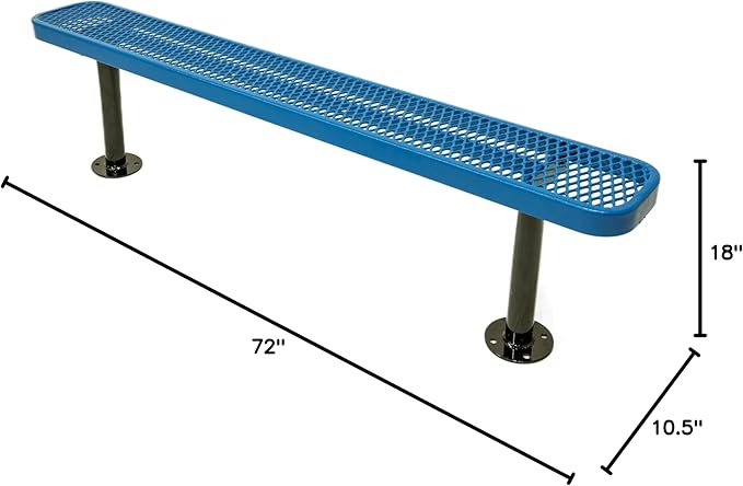 Heavy-Duty Outdoor Bench Thermoplastic Coated, Expanded Metal, Commercial-Grade Seating, Made in America (Surface Without Back, 6 Ft, Textured Light Blue)