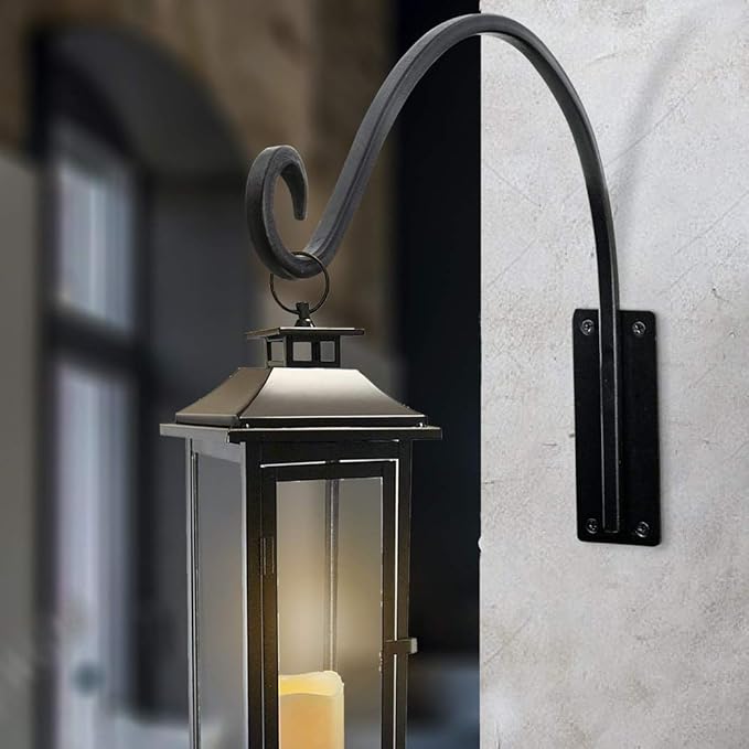 Heavy Duty Plant Hanger Bracket (16"/Black) Outdoor Hand-Forged Hanging Plant Bracket Durable and Stable Bird Feeder Hanger