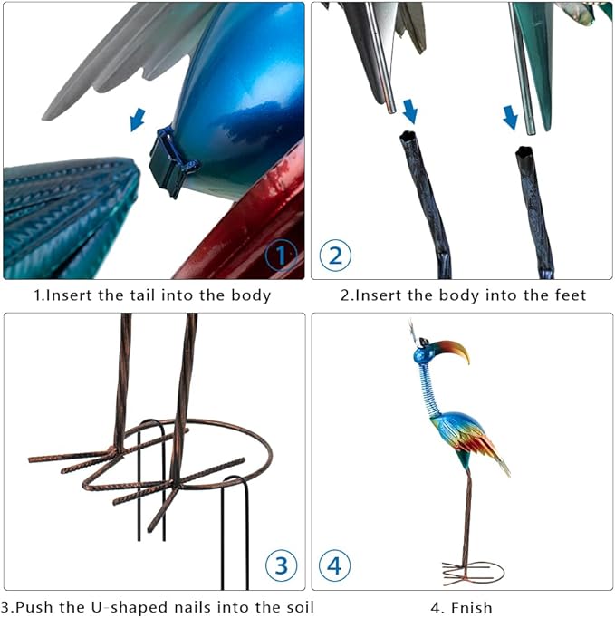 DREAMSOUL 30" Tall Bird Garden Statues Metal Standing Bird Outdoor Statues, 3D Funny Statue for Garden Patio Lawn