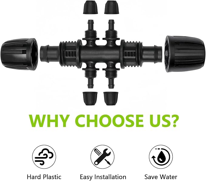 13 Pcs Drip Irrigation Fittings for 1/2 Inch Tubing (1/2" ID x 0.65" OD) to 1/4 Inch Irrigation Tubing, Locked Barbed 1/2" to 1/4" Reducing Tee Connector Drip Line Parts