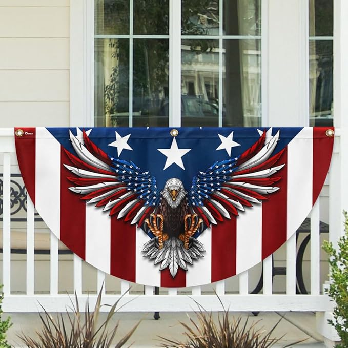 FLAGWIX American Flag Patriotic Eagle American Non-Pleated Fan Flag TPT1636F, 3x6 ft, 2 Pack Suitable for Outdoor and Indoor