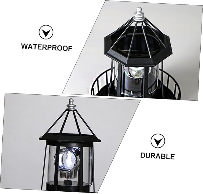 DOITOOL LED Solar Powered Rotating Lighthouse Outdoor Courtyard Solar Hanging Lamp Lawn Lantern for Patio Fence Garden Yard Decorations
