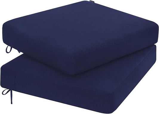 Favoyard Outdoor Chair Cushion 19 x 19 x 3 Inch Rainproof & 3-Year Fade Resistant Patio Furniture Cushions with Removable Cover and Adjustable Ties for Garden Sofa Couch Pads Set of 2, Blue