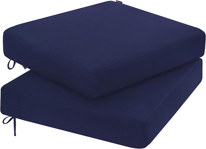 Favoyard Outdoor Chair Cushion 24 x 24 x 4 Inch Rainproof & 3-Year Fade Resistant Patio Furniture Cushions with Removable Cover and Adjustable Ties for Garden Sofa Couch Pads Set of 2, Blue