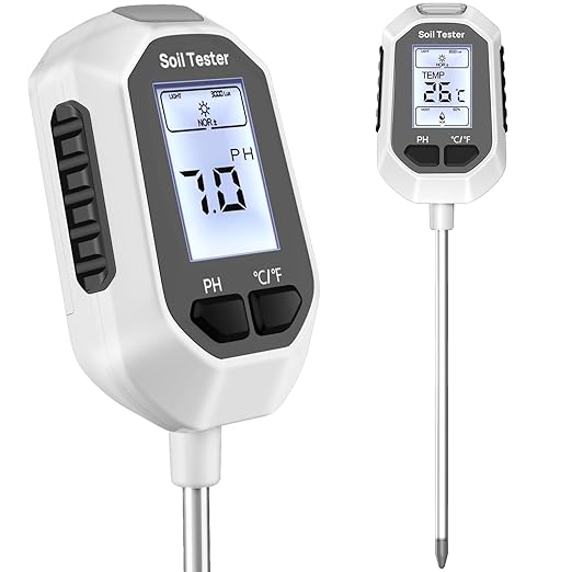 4-in-1 Soil Moisture Meter Digital Plant Temperature/Soil Moisture/PH Meter/Sunlight Intensity Backlight LCD Display Soil Test Meter for Gardening, Farming and Outdoor Plants
