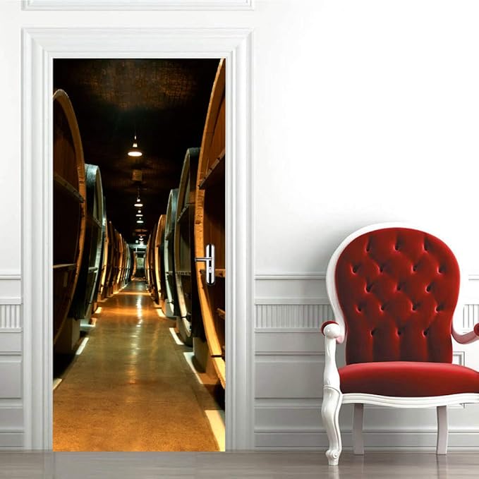 3D Door Stickers - Murals & Decals - Wine Cellar Theme - Removable, Waterproof PVC - Bedroom & Living Room - 37.4" x 82.7"