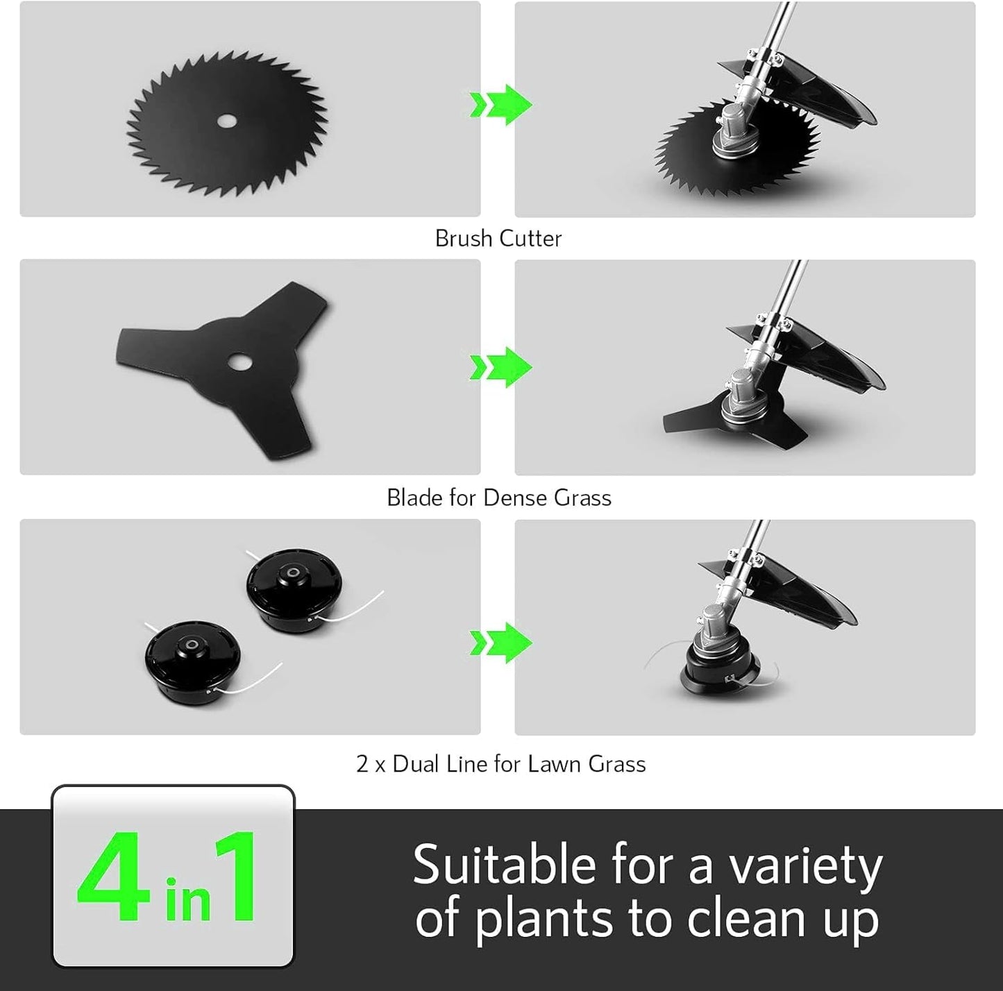 Homdox 4 in 1 Gas Brush Cutter, 58cc 2-Cycle Gas Weed Eater, String Trimmer and Weed Wacker Trimmer for Lawn and Garden Care Trimming, Green