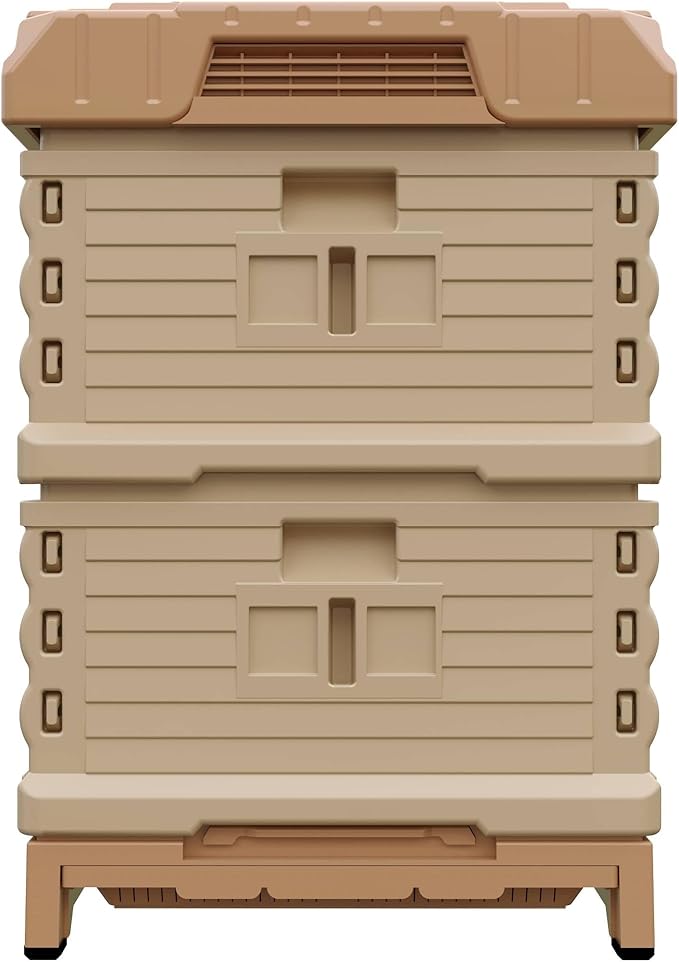 Ergo Insulated 10 Frame Bee Hive Set [NO Frames Included] (Double Deep, Tan Body Green Entrance)