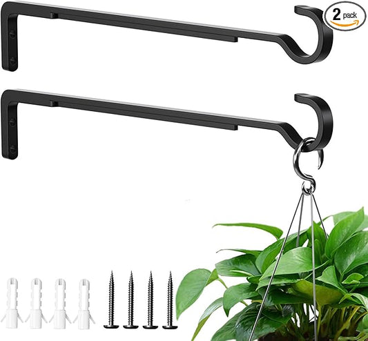 14.17 Inch Black Heavy Duty Outdoor Plant Hangers for Hanging Baskets, Iron Hanging Plant Brackets for Hanging Plants Outside, Metal Plant Hooks Plant Wall Hooks for Hanging Lantern (2 pcs)