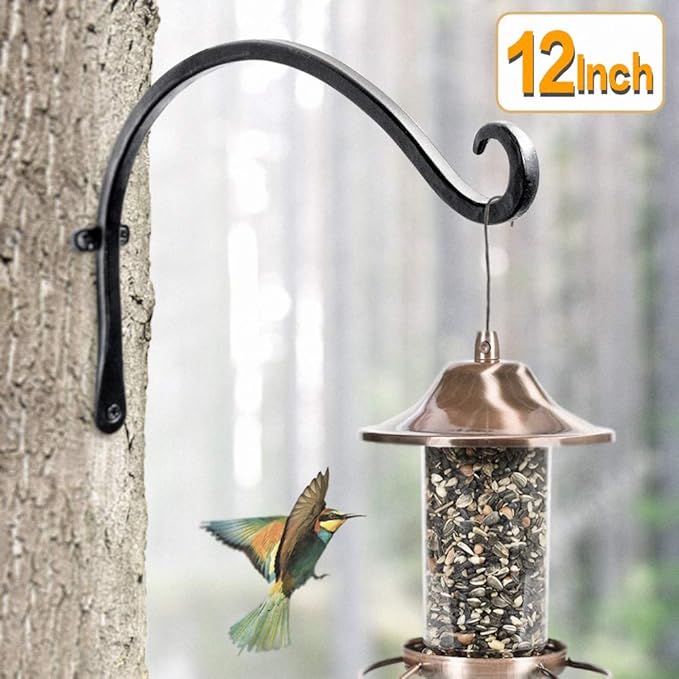 AJART Hanging Plant Hanger Outdoor: 12-Inch Bird Feeder Wall Hooks - Rust-Resistant Plant Bracket Hook for Hanging Flower Baskets