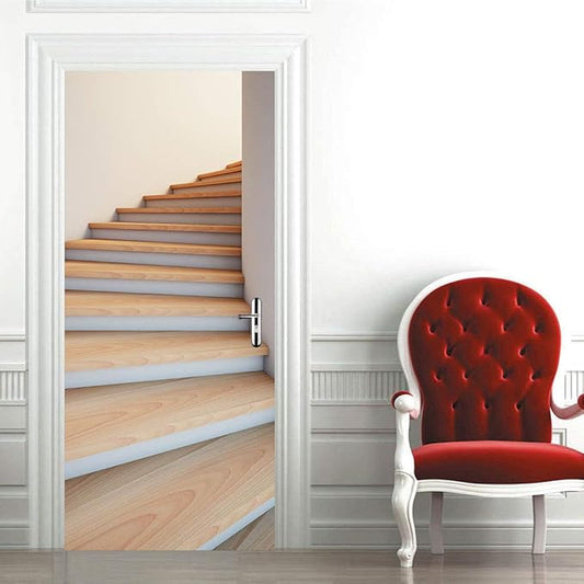 3D Door Stickers Murals - Stairs - Door Wallpaper - Self-Adhesive - Removable - PVC - Waterproof - Matt Finish - Futuristic - Stairs 1 - Adults