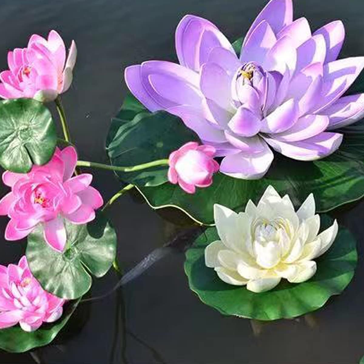 FZBNSRKO Artificial Lotus,4PCS 7.1" Inch Floating Foam Lotus Flowers for Pool,Realistic Water Lily Pads for Home Outdoor Patio Pond Wedding Party Decorations,Light Purple