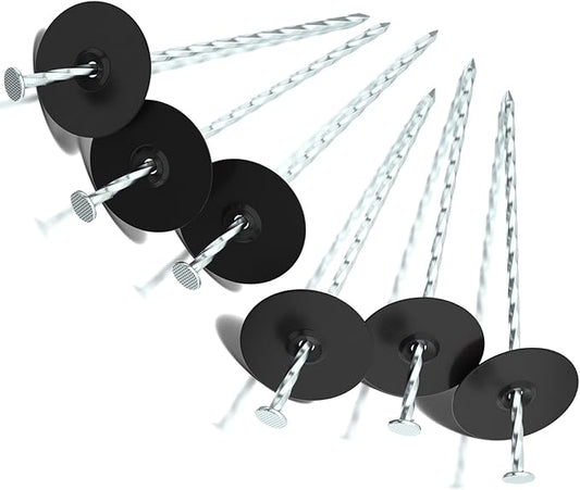 100 Pack Landscape Stakes with Gasket Caps - 6.3 Inch Heavy-Duty Galvanized Steel Garden Spikes are Used to Fixing Weed Barrier, Artificial Lawn, Patio Rug, Etc