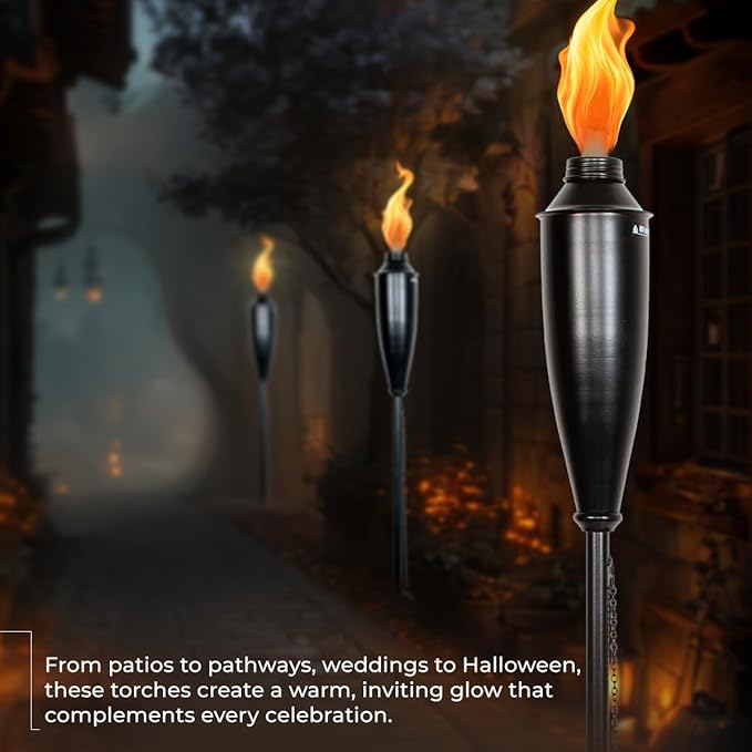 Deco Home Pack of 4 Metal Garden Torches - Citronella for Outdoor Ambiance - Decorative and Functional Citronella Torches for Patio, Lawn, and Backyard - Black