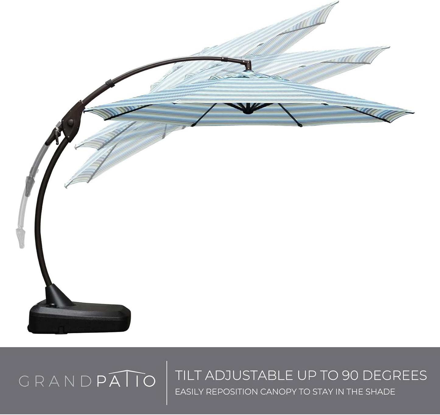 Grand patio 11 FT Cantilever Umbrella with Base Outdoor Large Round Aluminum Offset Umbrella for Pool Garden Backyard (Stripes, 11 FT)