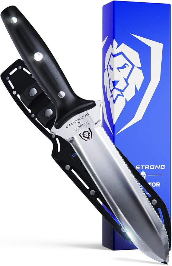 DALSTRONG Hori Hori Garden Knife - 6.5 inch - Straight Edge + Serrated Edge - Gladiator Series Elite - Forged German Steel - Sheath Guard Included - Weeding, Cutting, Digging, Planting - NSF Certified