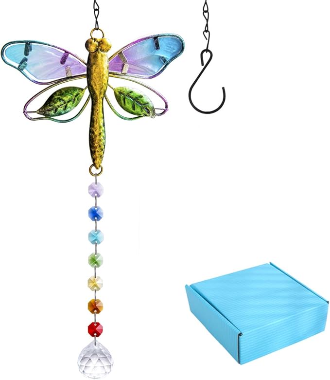 Dragonfly Decor Stained Glass Suncatcher for Windows Hanging Crystal Sun Catcher Prism Rainbow Maker Pendant