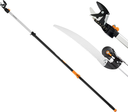 Fiskars 2-in-1 Extendable Tree Pruner and Pole Saw (Extends 7.9 - 12 feet) with Rotating Head, Pruning Stik Model with15-Inch Double-Grind Saw Blade, and Double Locking System