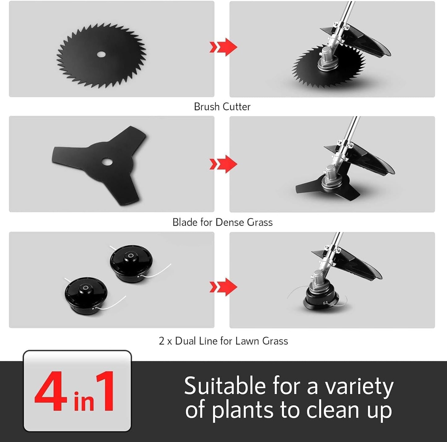 Homdox 58cc 2-Cycle Gas Weed Eater, 4 in 1 Gas Brush Cutter, String Trimmer and Weed Wacker Trimmer for Lawn and Garden Care Trimming, Orange.