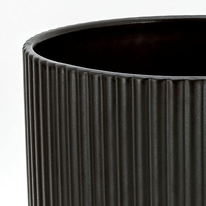 Amazon Basics Fluted Ceramic Round Planter, 10-Inch, Black