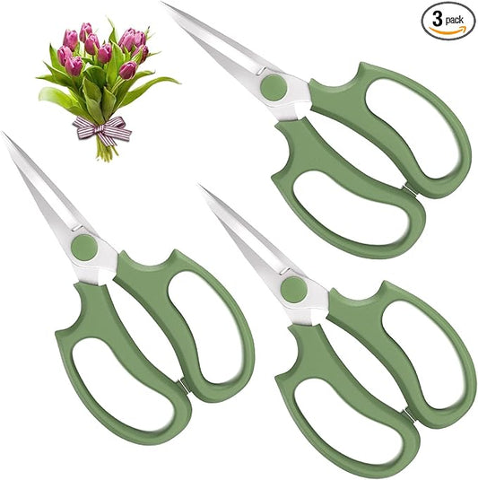 Flower Scissors, Strong Floral Shears,3PCS Premium Steel Garden Pruning Shears Floral Fruits Leaf Scissors Hand Pruner Snip Trimming Tool for Gardening Flower Arrangement, Green