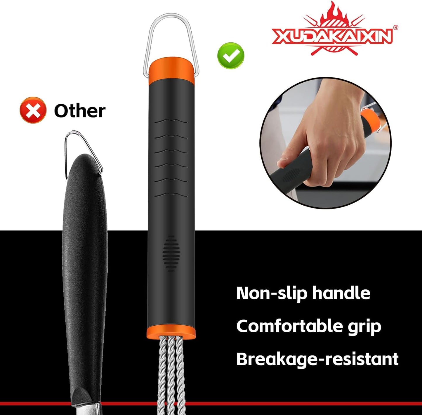 Grill Brush and Scraper, Safe Nylon Bristles Barbecue Triple Scrubbers Cleaning Brush for Cast Iron Grates/Porcelain/Weber Gas/Charcoal Grill,Extra Strong BBQ Cleaner Accessories (Blue)