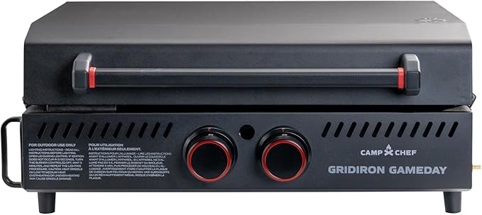 Gridiron Gameday 24" Flat Top Grill – Portable Tabletop Griddle with Hinged Lid, 24,000 BTUs, Flamethrower Ignition, Dual Heat Zones & Adjustable Legs for Tailgating, Camping, Outdoor Cooking