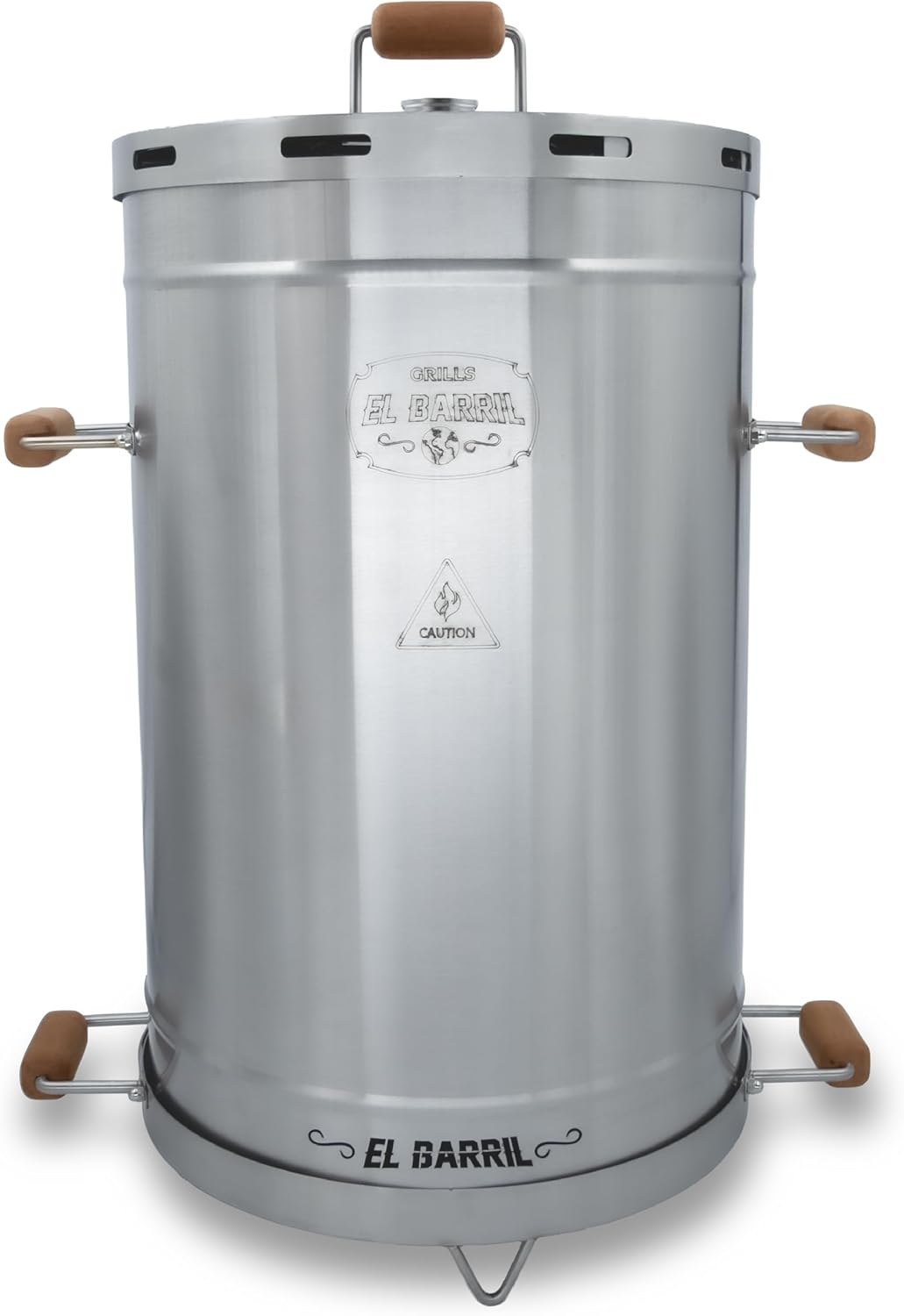 El Barril Lite Large Barrel Smoker Grill, Stainless Steel 430, 45 lb Capacity, 14 Meat Hooks, Upper Grill and Handler, Outdoor Vertical Charcoal BBQ (Lite 45LBS Large)