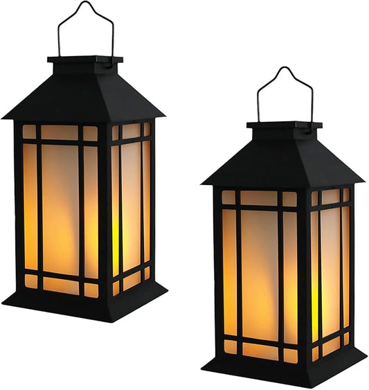 13-Inch IP65 Waterproof Battery-Powered Outdoor Lantern with Led Flameless Candle and 6-Hour Timer - Decorative Lantern for Patio & Garden(2 Pack)