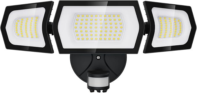 100W LED Flood Light Motion Sensor, 9000LM Motion Security Lights Outdoor, 3 Head Adjustable Floodlight, IP65 Waterproof Exterior Floodlights, 6500K Wall Light for Entryway, Yard, Garage
