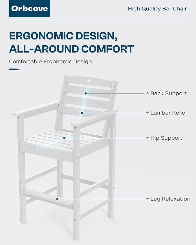 5-Piece Bar Height Patio Table and Chairs Set, HDPE Wood Grain Outdoor Bar Table and Chairs with Heart Cutout Design, Weather-Resistant Bar Height Furniture for Deck, Porch, Pool (White)