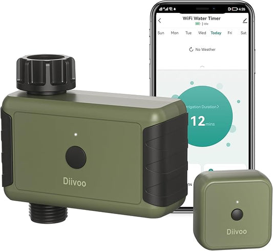 Diivoo WiFi Water Timer for Garden Hose, Smart Sprinkler Hose Timer with Hub, Up to 20 Separate Watering Schedules, Compatible with Alexa and Google Home