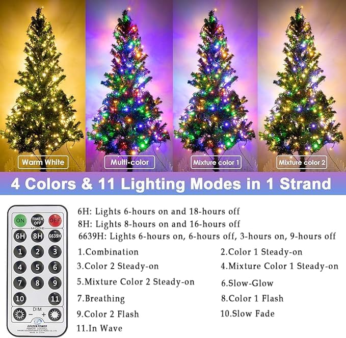 300 LED Christmas String Lights Outdoor Indoor Color Changing with Remote/Timer, 108FT 11 Modes Waterproof Warm White and Multi Color Christmas Lights Plug in for Tree Garden Decoration