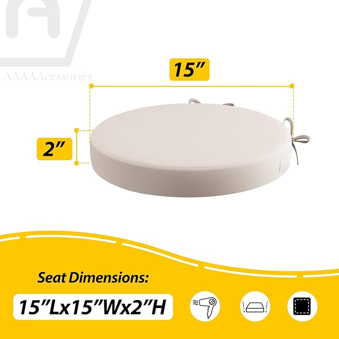 AAAAAcessories Outdoor Seat Cushions for Chairs, Waterproof, Fade-Resistant Patio Furniture Replacement Cushions, 15" x 15" x 2", Set of 2, Khaki Beige