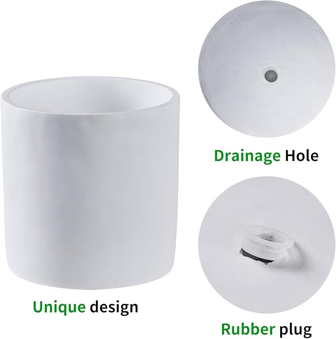 11 Inch Pot for Plants, Large Cement Planter with Drainage Hole, Mid-Century Modern Concrete Flower Pots for Home Decor, Office & Outdoor (White)