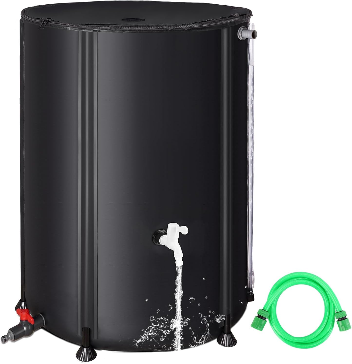 132 Gallon / 500L Collapsible Rain Barrel, Foldable PVC Water Barrels to Collect Rainwater from Gutter, Portable Water Collection System with Hose Spigot, Garden Water Catcher Collector Black