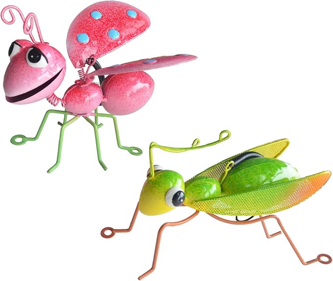 GIFTME 5 Outdoor Wall Decorations,Ladybug and Mantis Metal Outdoor Decor,Set of 2 Metal Yard Art-Perfect Garden Lover Gifts