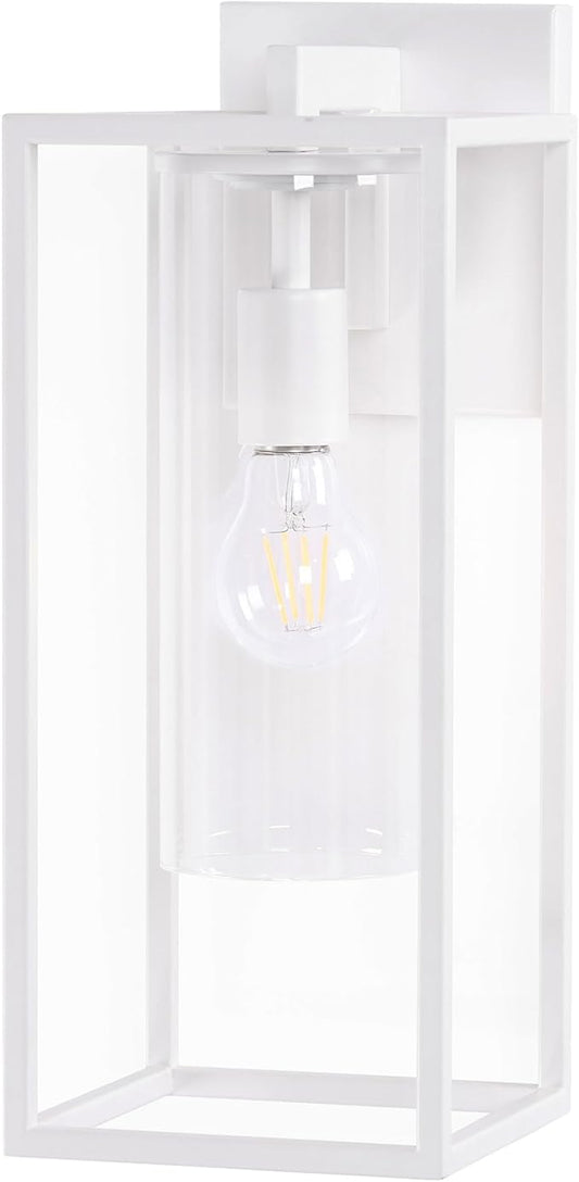 15.7 Inch Outdoor Wall Lights, Outdoor Wall Lantern with Circular Clear Glass Shade, Waterproof Exterior Lighting Fixtures, Modern Front Porch Lighting for House, Garage, E26 Base, ETL Listed, White