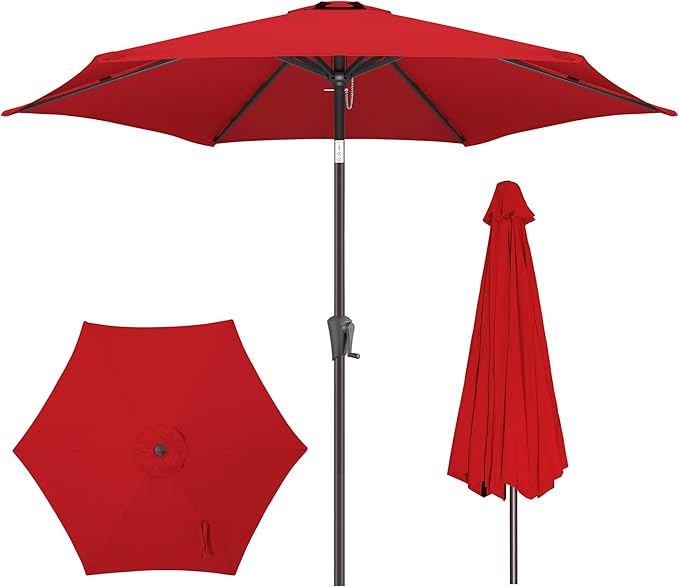 9ft Outdoor Patio Umbrella - Table Umbrella Waterprool UV Protection, Sombrillas de Patio with Push Button Tilt&Crank, Sun Umbrella for Pool, Porch, Garden, Deck, Backyard(Red)